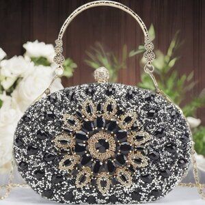 Evening Clutch Wedding Bag Black Purse Bridal Handbag Party Prom Ladies Fashion